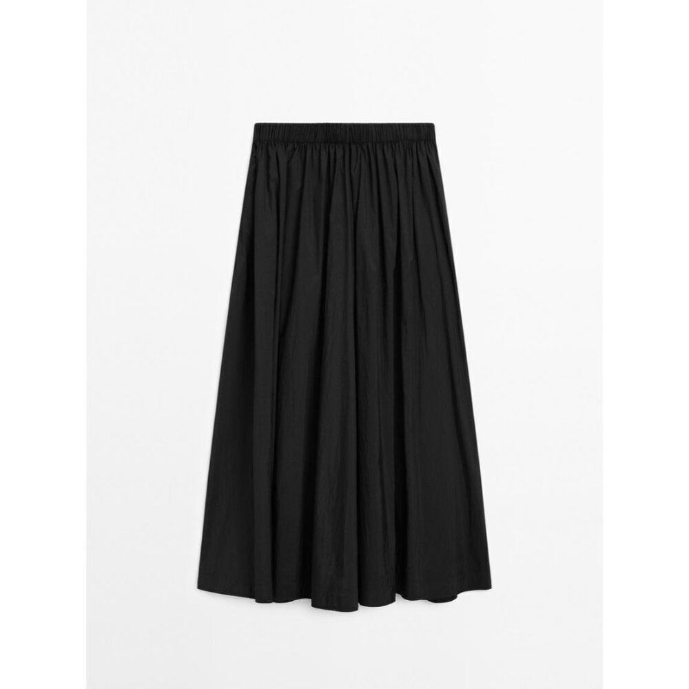 Massimo Dutti Womens Midi Skirt Medium M Black Pleated Wool Blend 5200/634 NWT